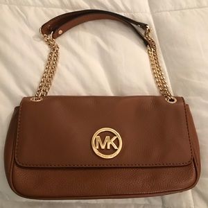NEW! MICHAEL KORS Chain Shoulder Purse Leather Tan
